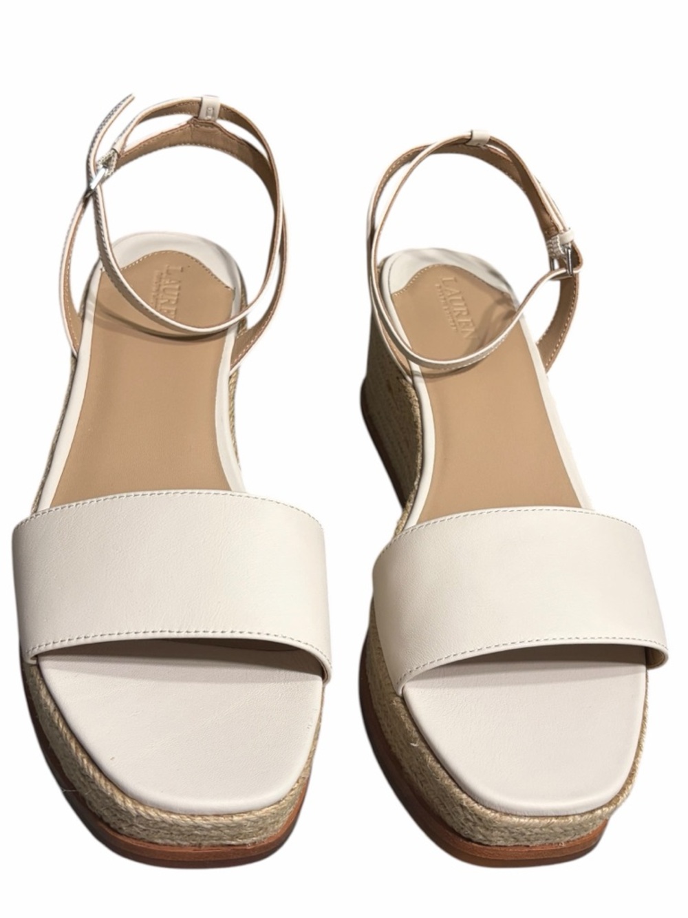 Ralph Lauren Cream Espadrille Ankle-Strap Wedge Sandals